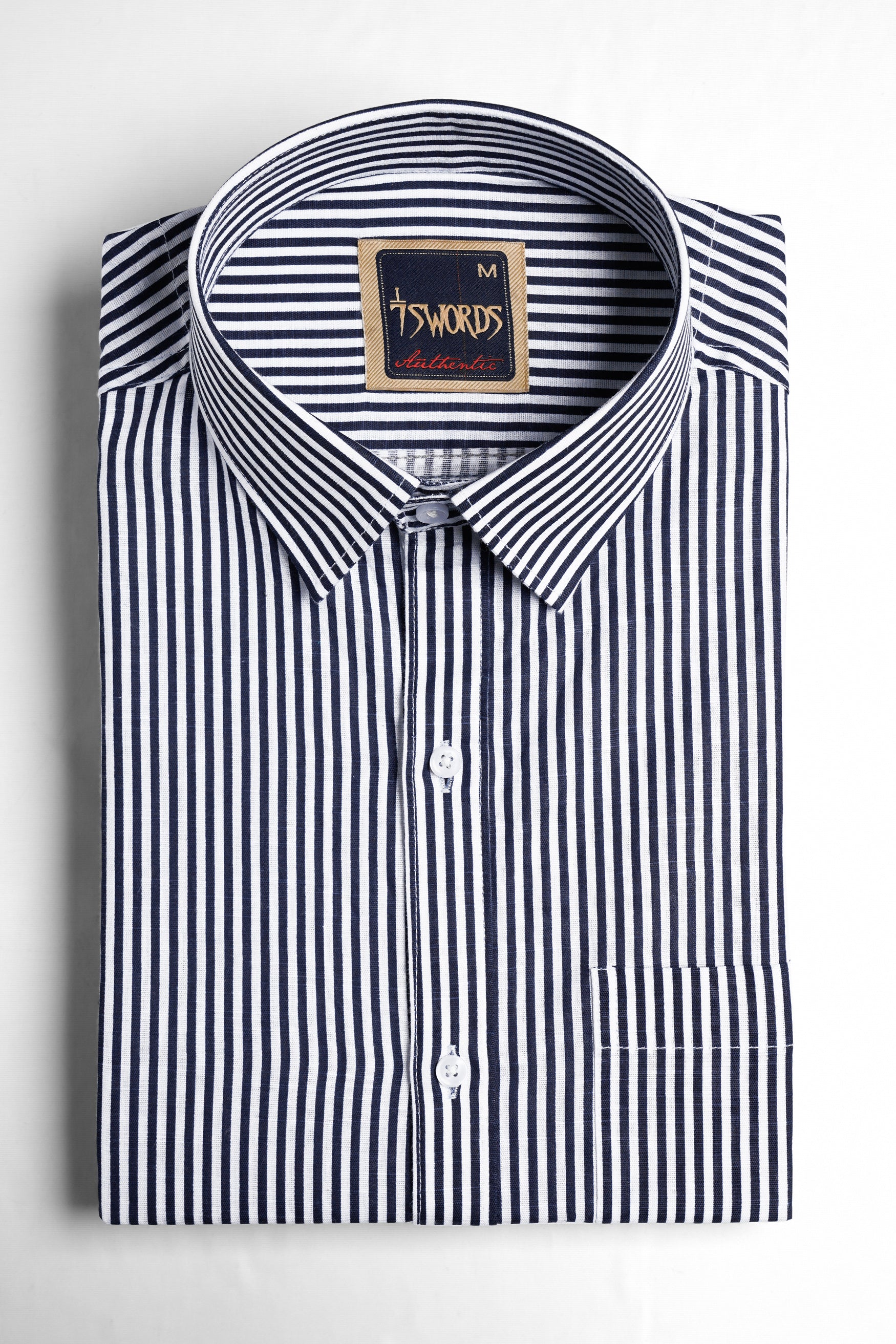 Haiti Blue and Bright White Striped Premium Cotton Shirt