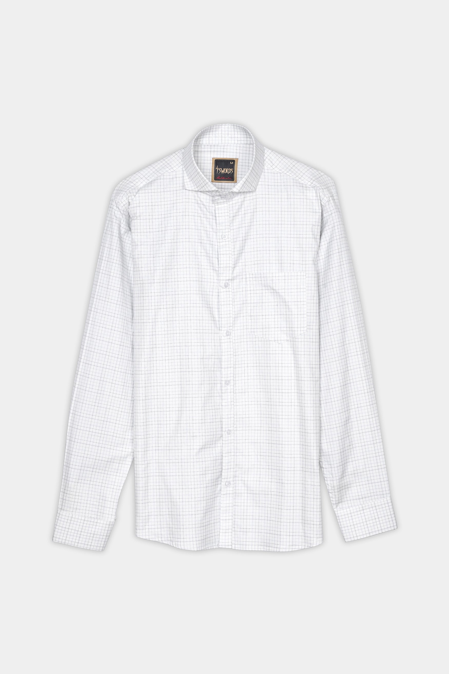 Bright White and Hit Gray Checkered Premium Cotton Shirt