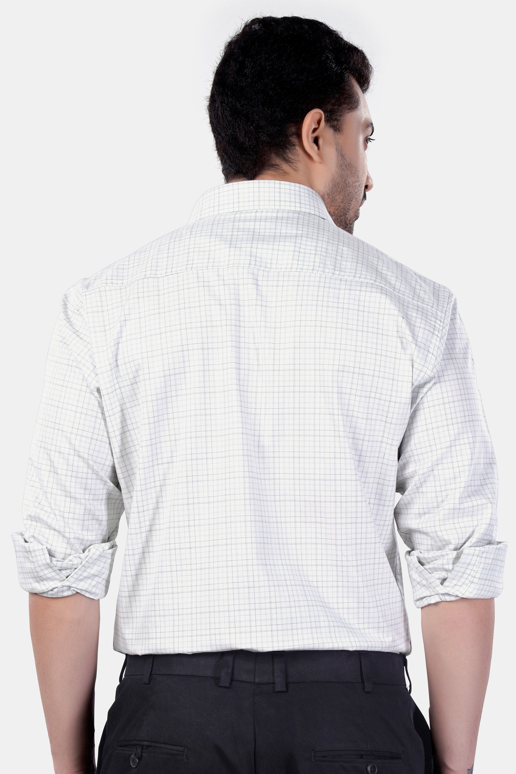 Bright White and Hit Gray Checkered Premium Cotton Shirt