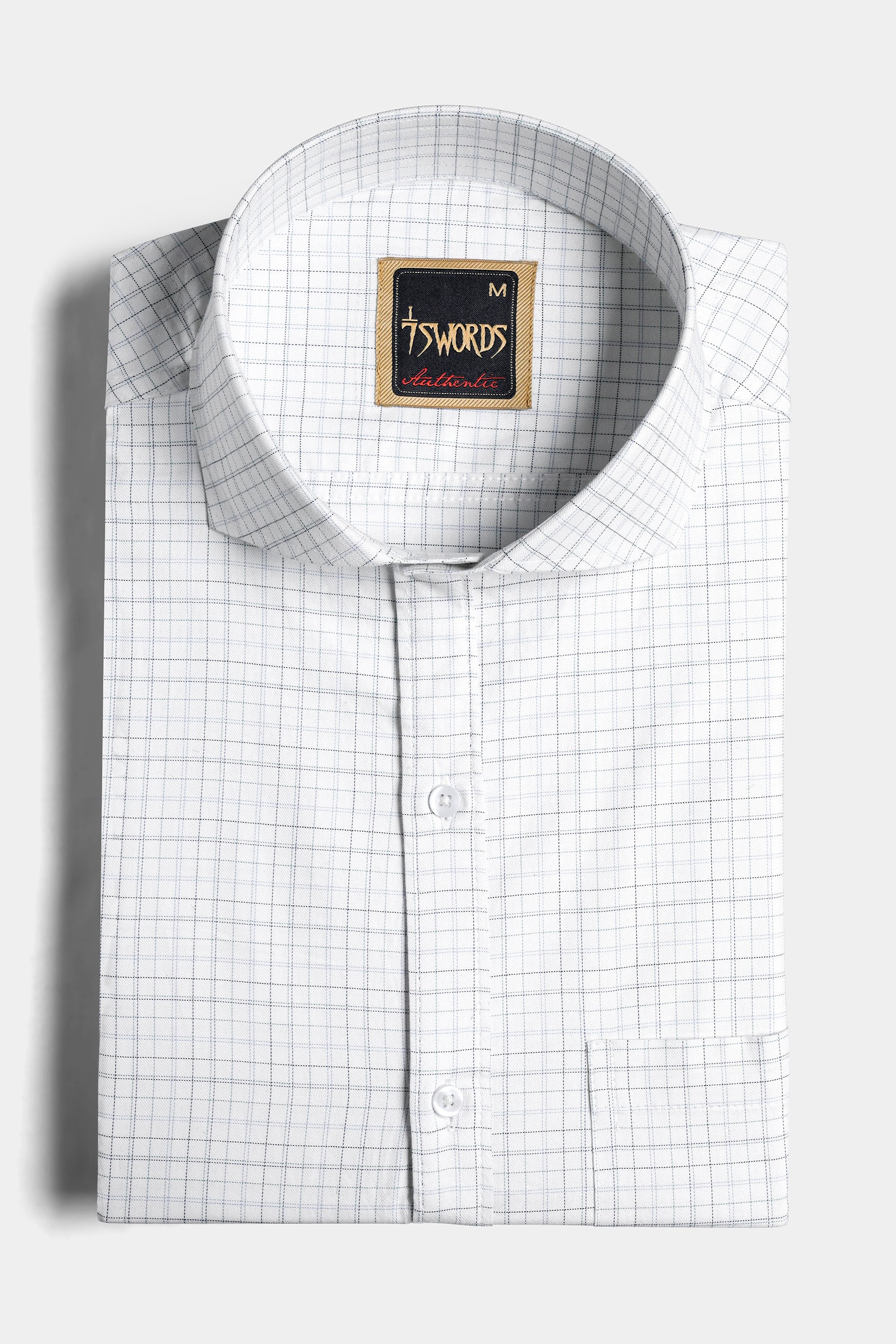 Bright White and Hit Gray Checkered Premium Cotton Shirt