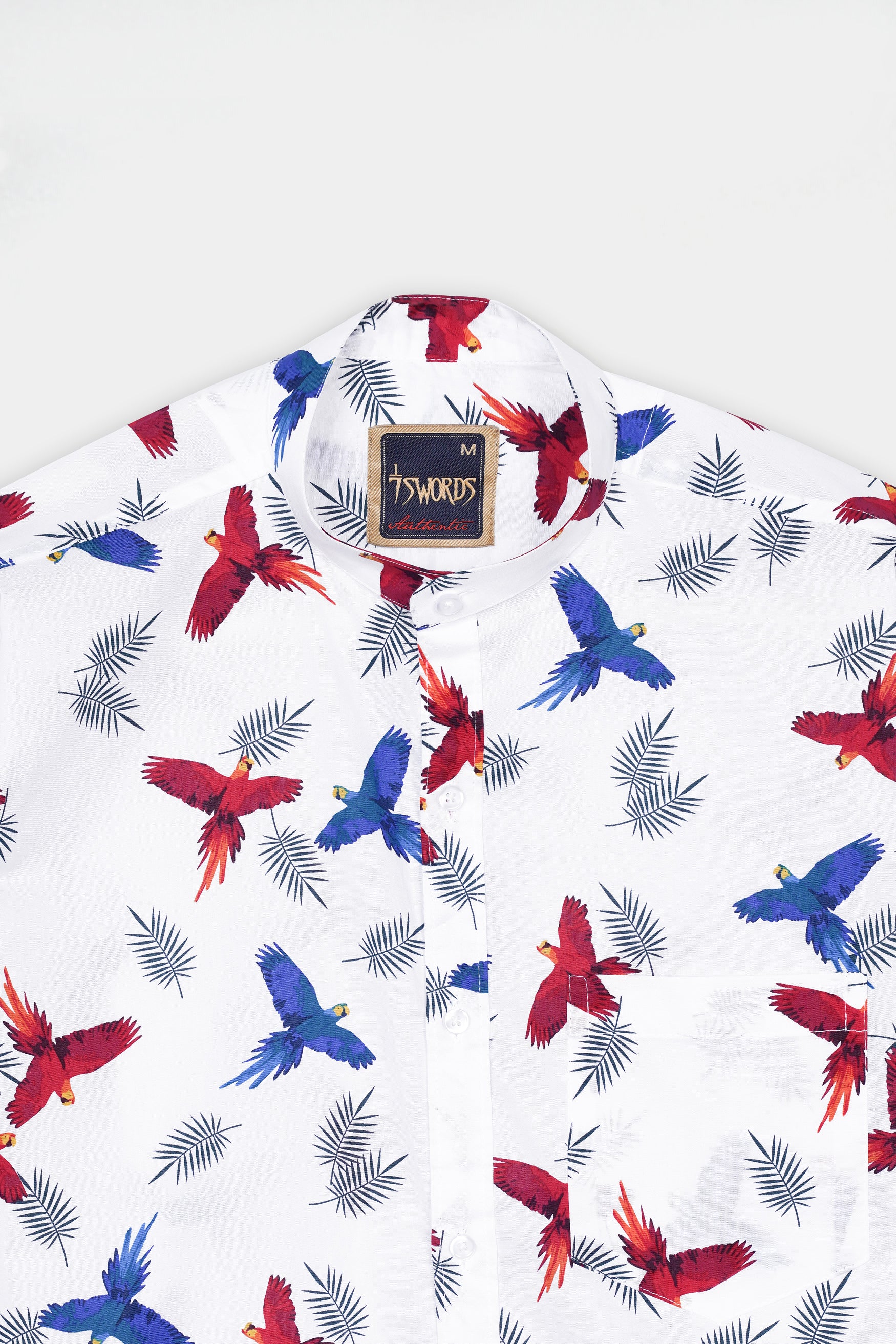 Bright White with Carmine Red and Cobalt Blue Birds Printed Premium Cotton Shirt