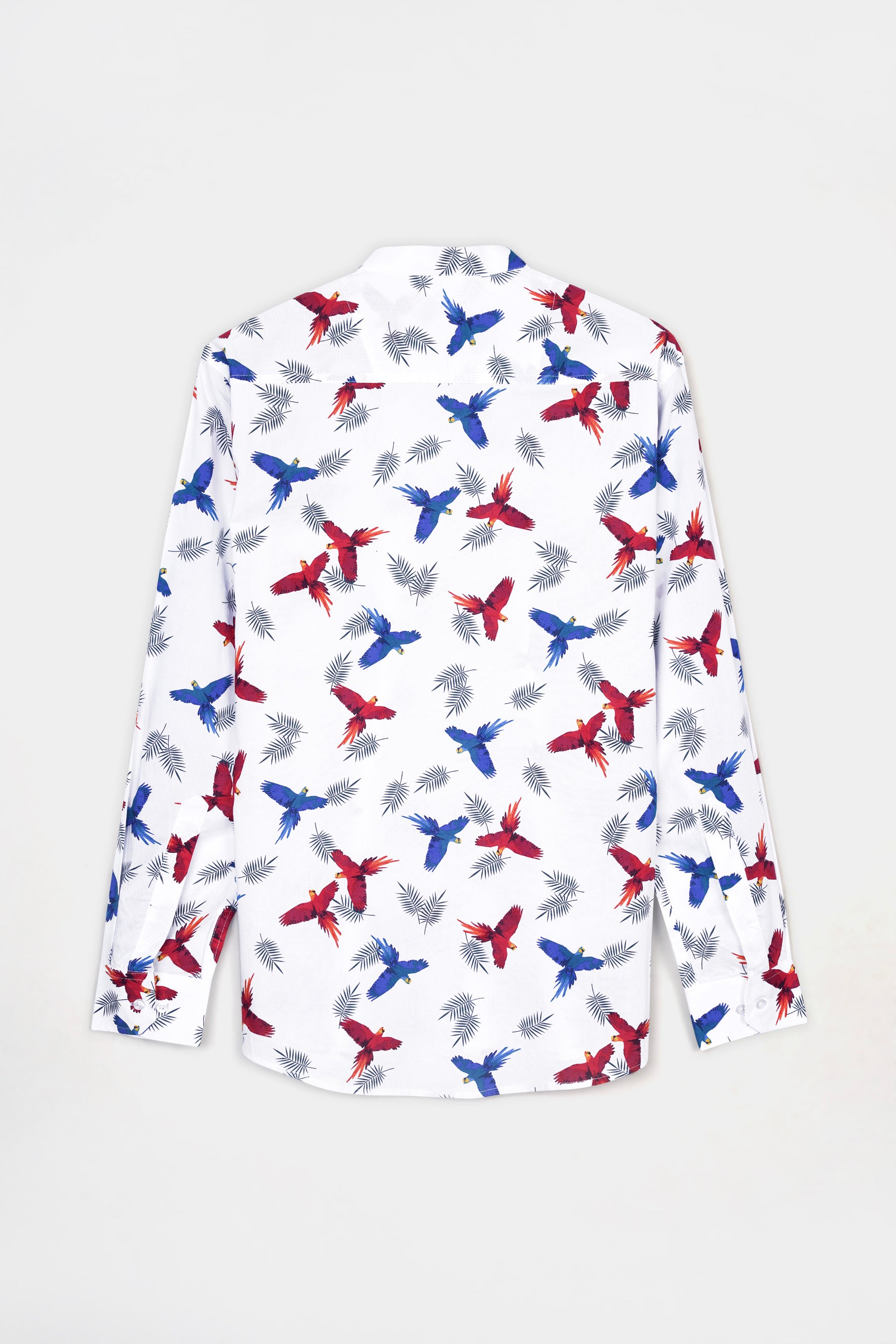 Bright White with Carmine Red and Cobalt Blue Birds Printed Premium Cotton Shirt