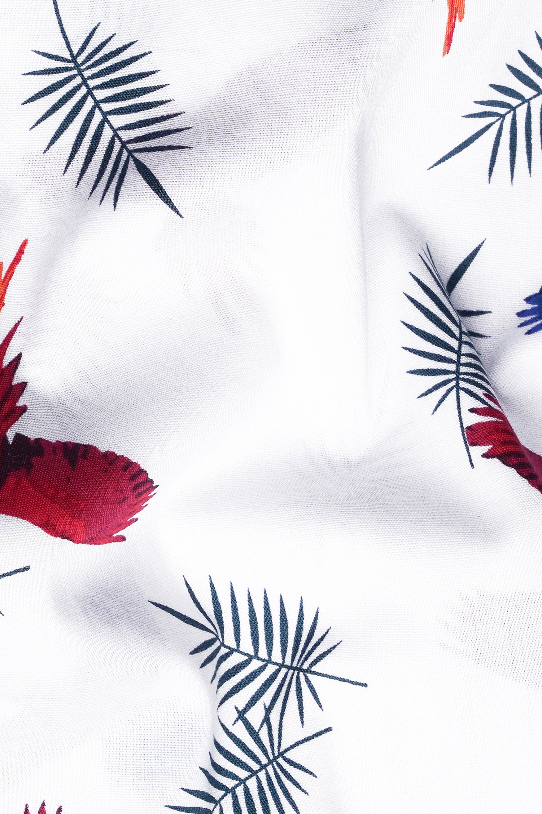 Bright White with Carmine Red and Cobalt Blue Birds Printed Premium Cotton Shirt