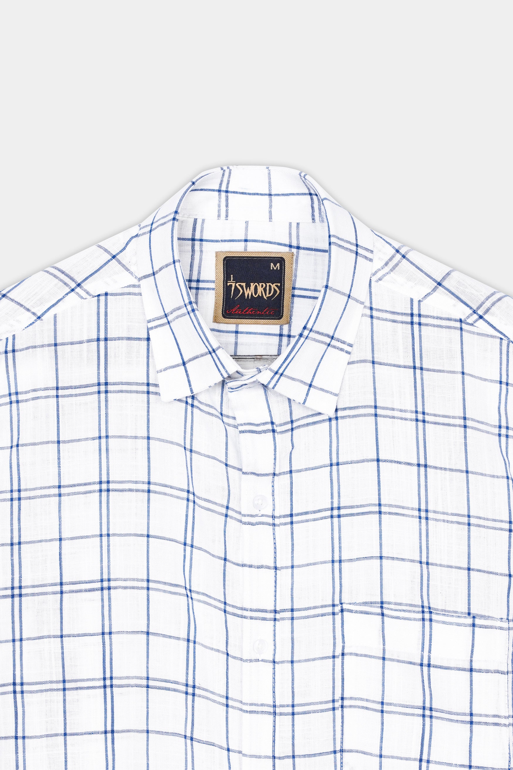 Bright White and Azure Blue Plaid Premium Cotton Shirt