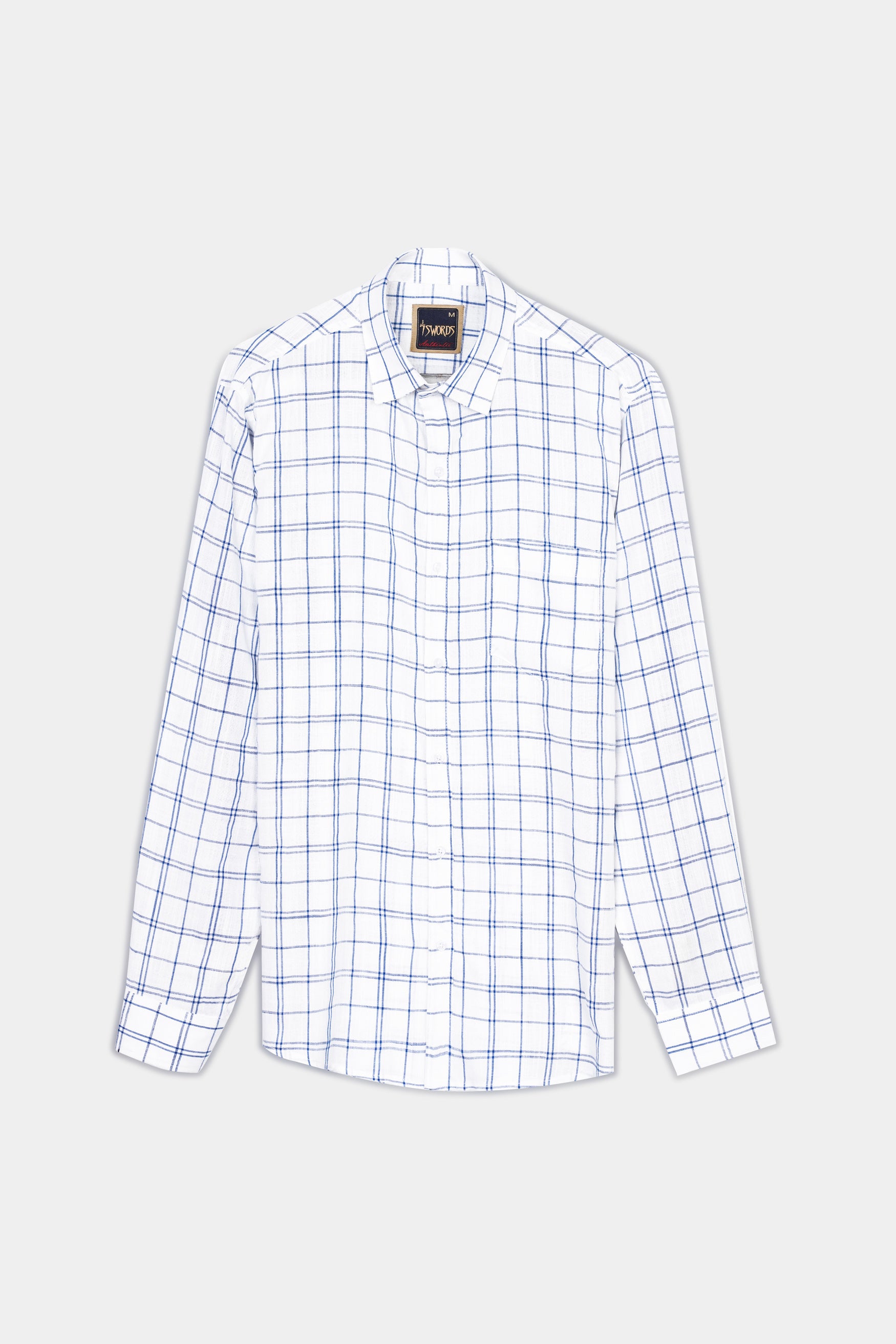 Bright White and Azure Blue Plaid Premium Cotton Shirt