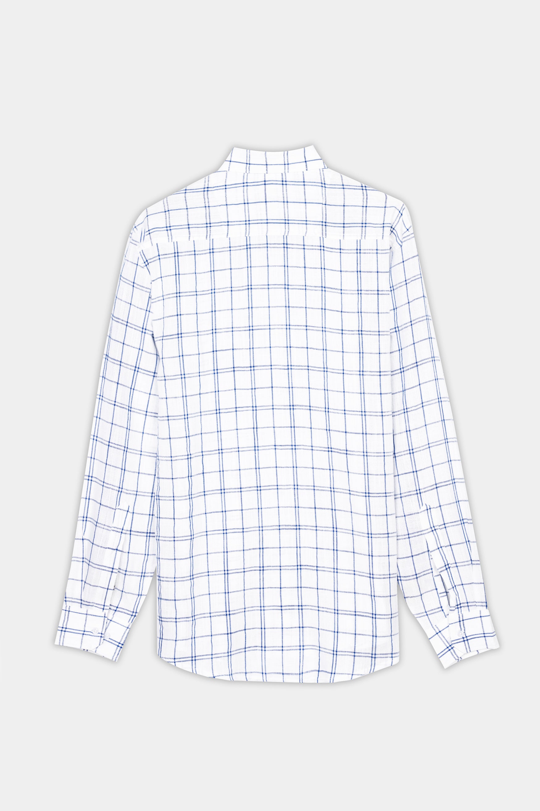 Bright White and Azure Blue Plaid Premium Cotton Shirt