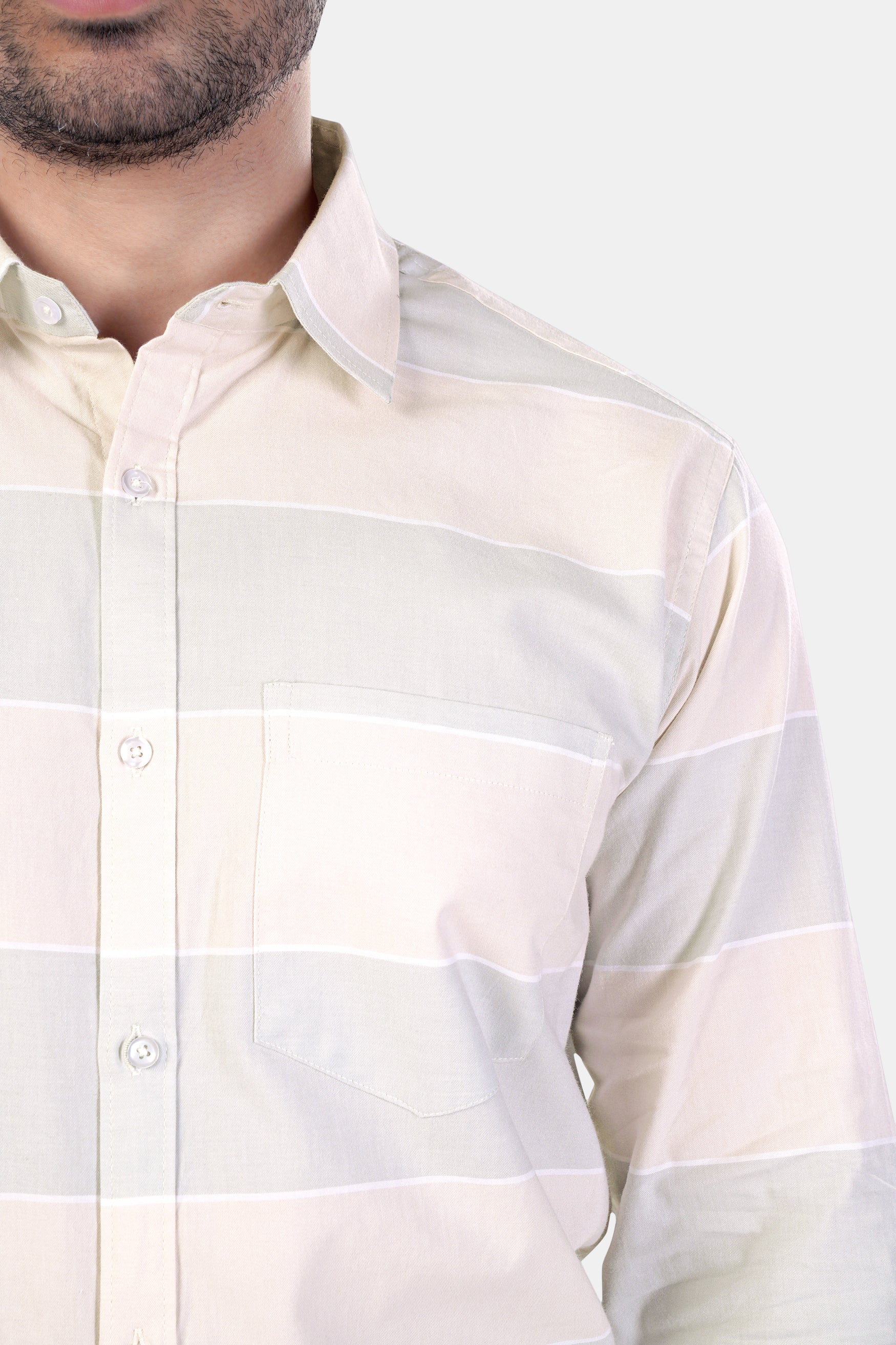 Amour Beige and Oyster Brown Striped Premium Cotton Shirt