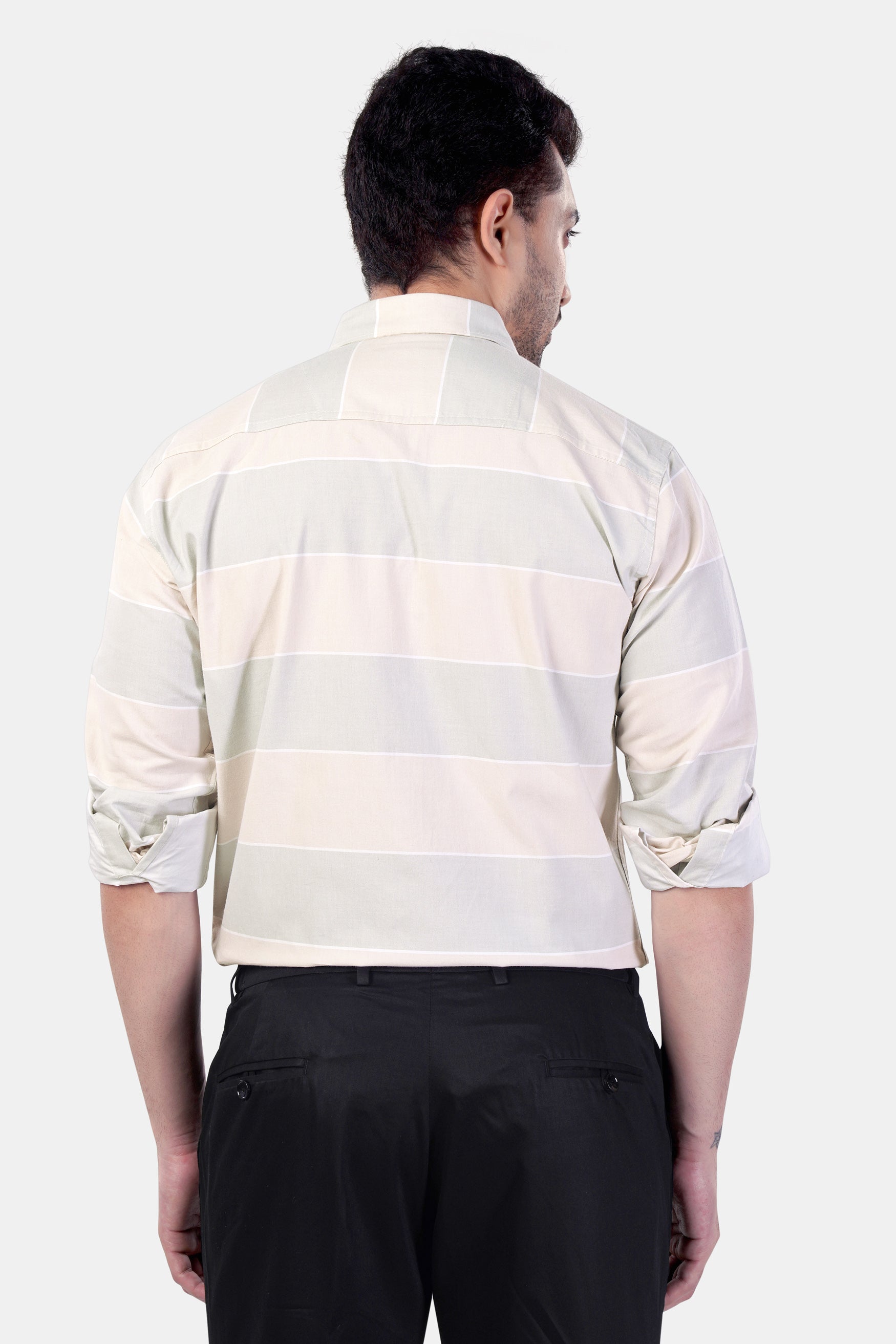 Amour Beige and Oyster Brown Striped Premium Cotton Shirt