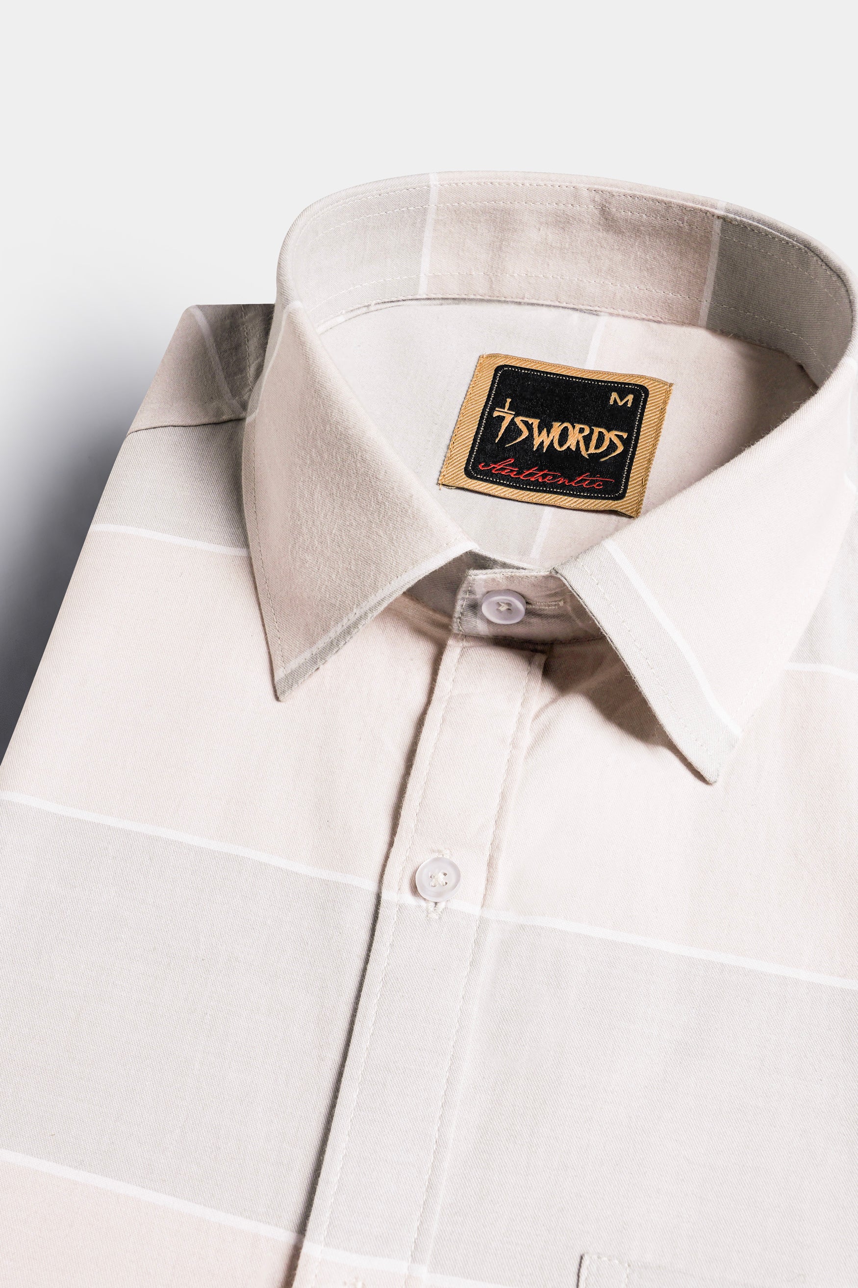 Amour Beige and Oyster Brown Striped Premium Cotton Shirt