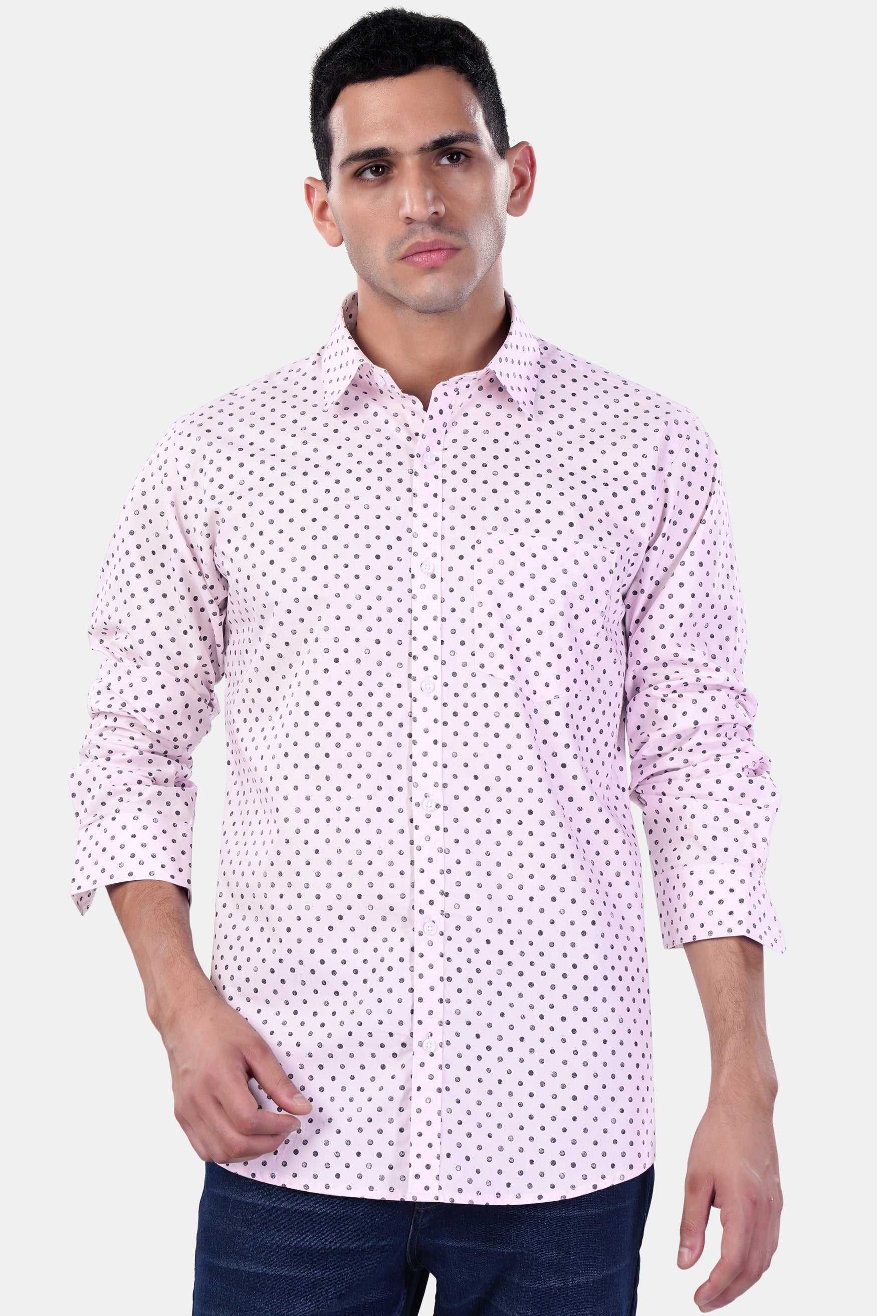 Cameo Lavender and Martini Gray Polka Dotted Premium Cotton Shirt