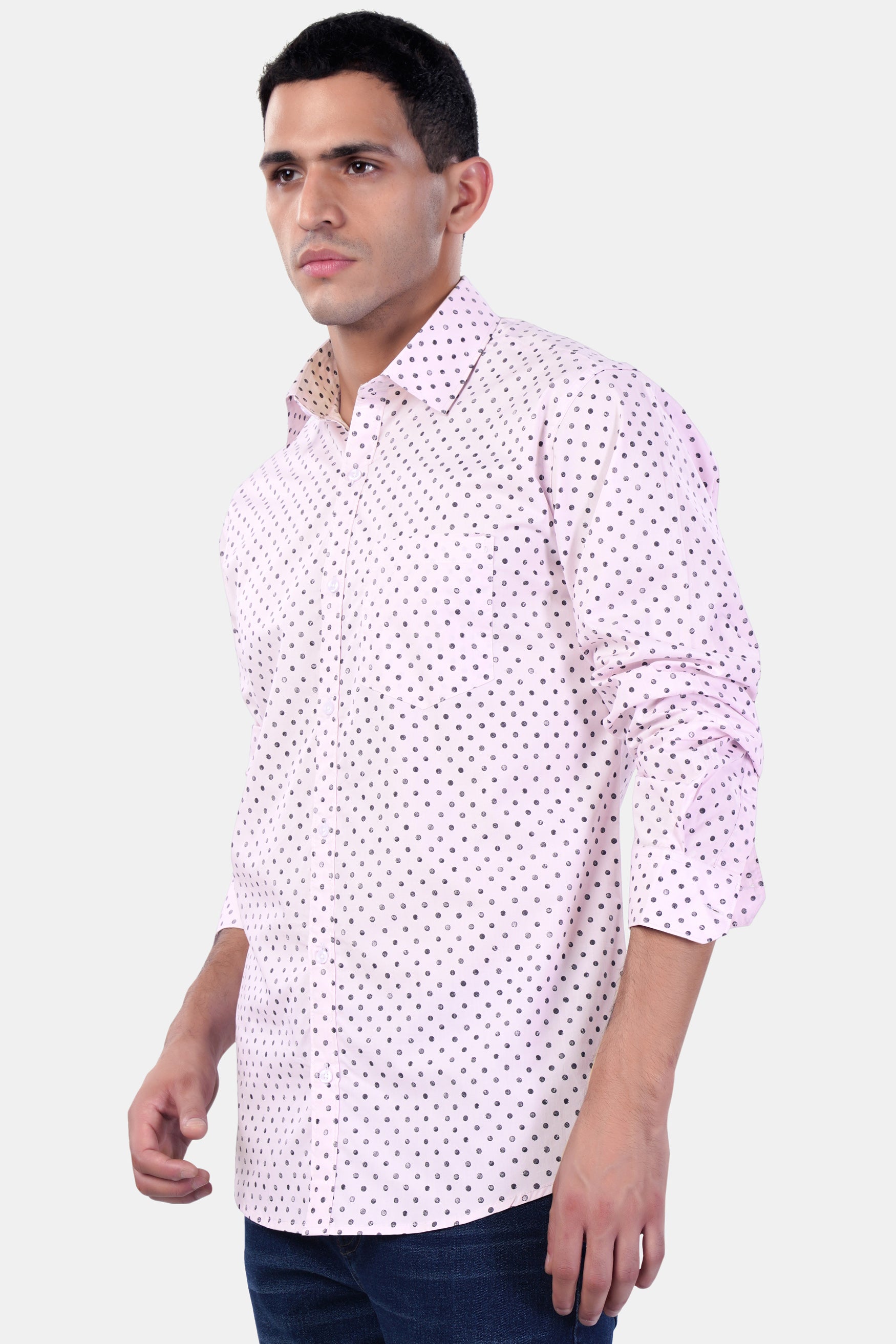 Cameo Lavender and Martini Gray Polka Dotted Premium Cotton Shirt