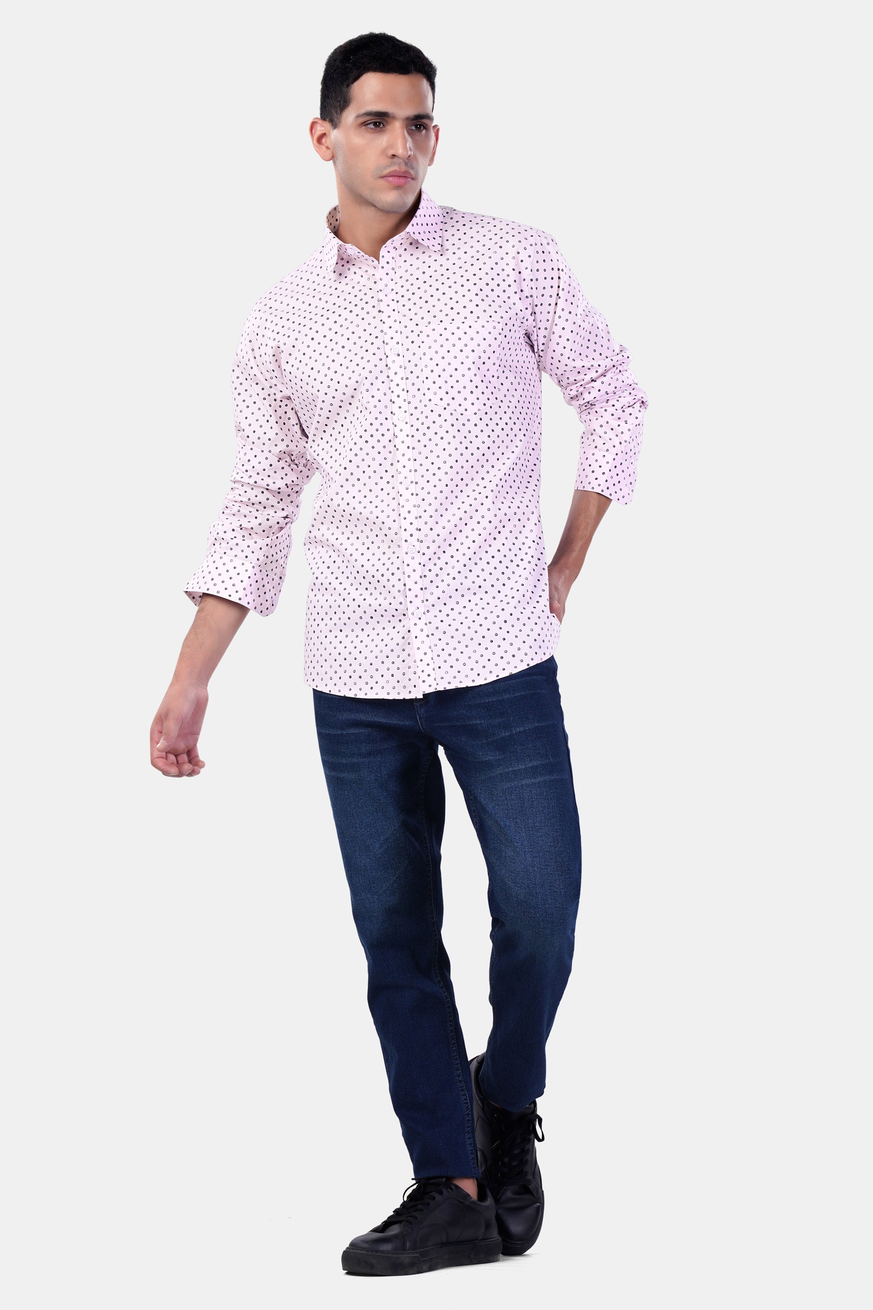 Cameo Lavender and Martini Gray Polka Dotted Premium Cotton Shirt