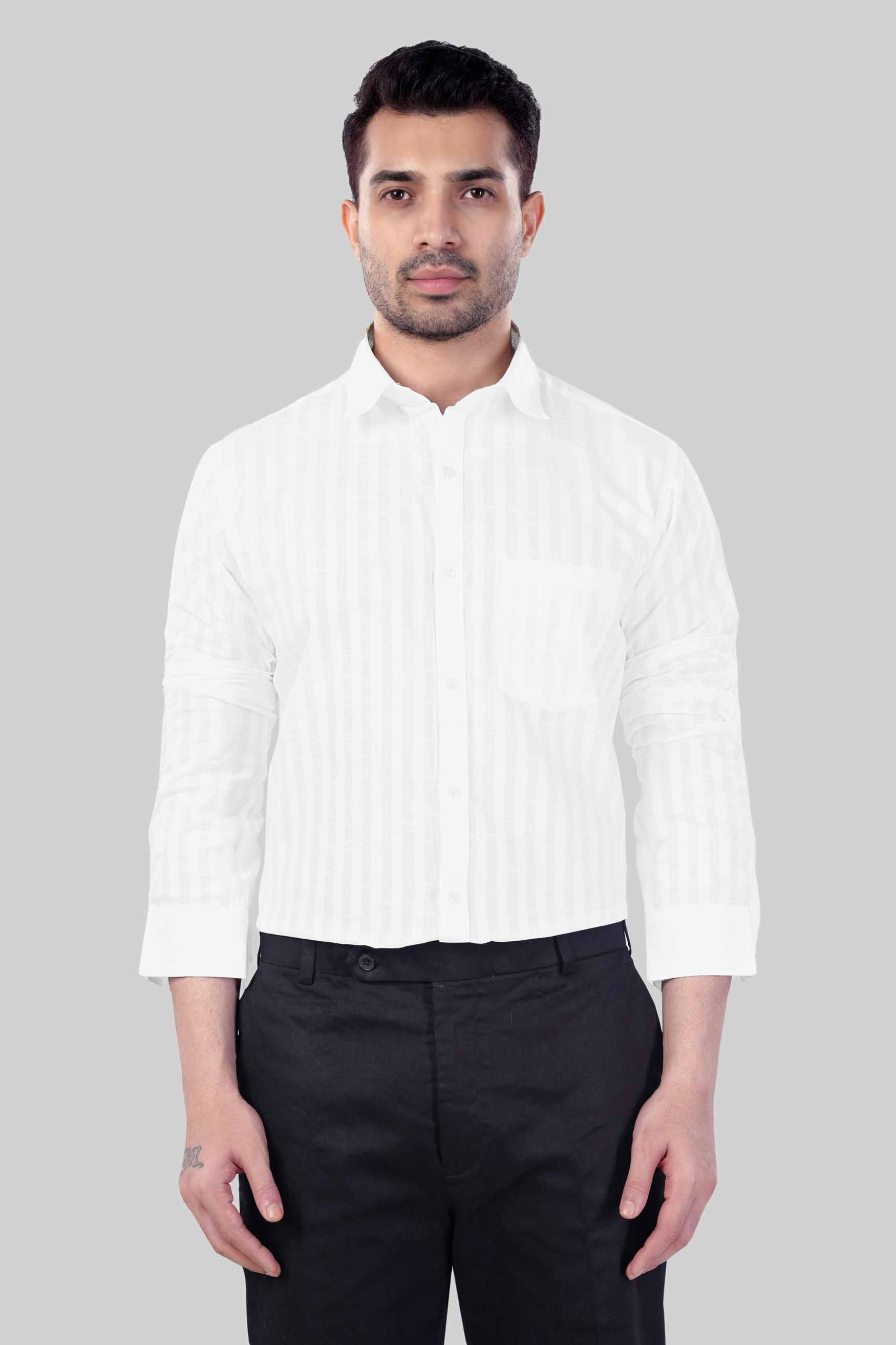 Bright White Striped Premium Cotton Shirt