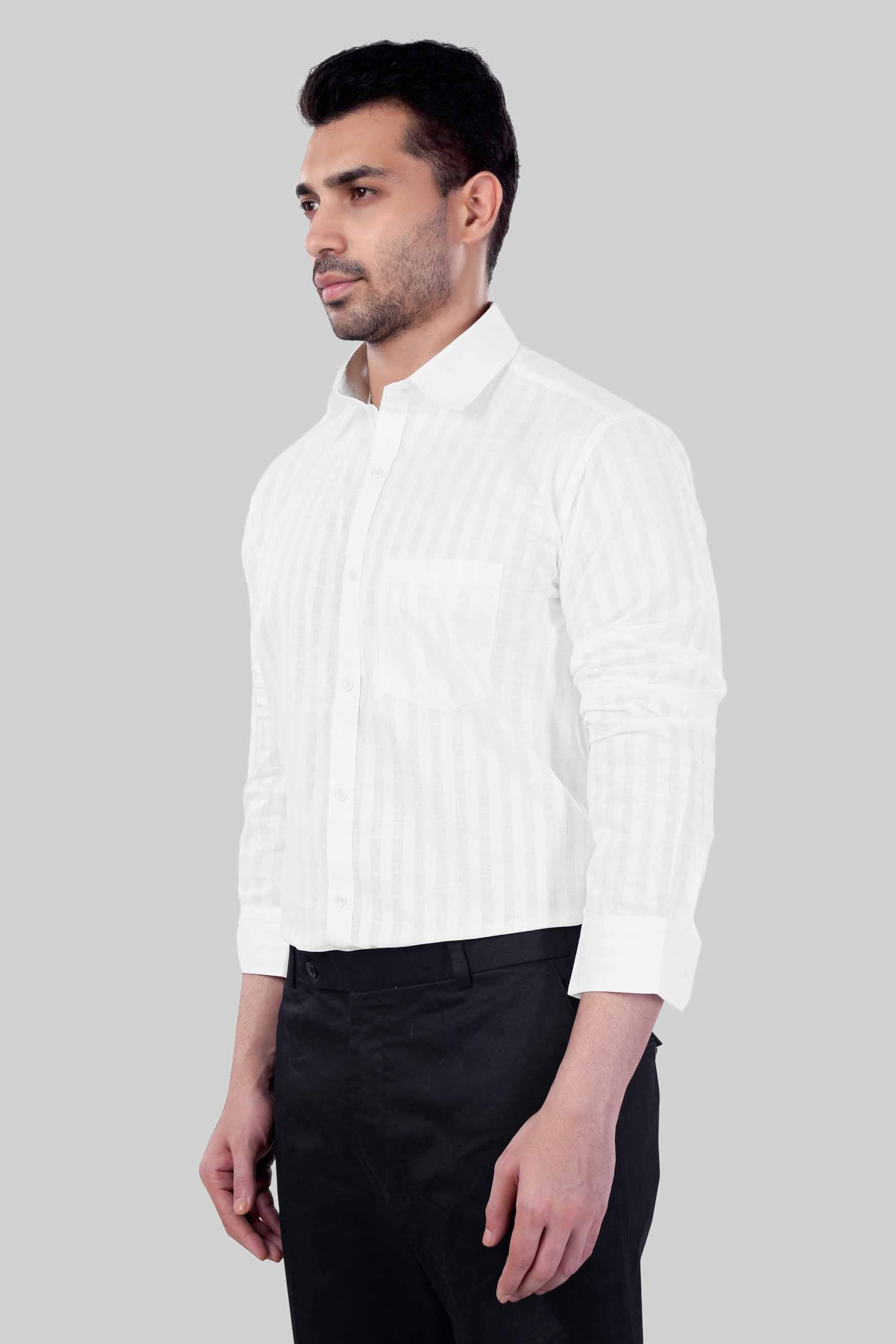 Bright White Striped Premium Cotton Shirt