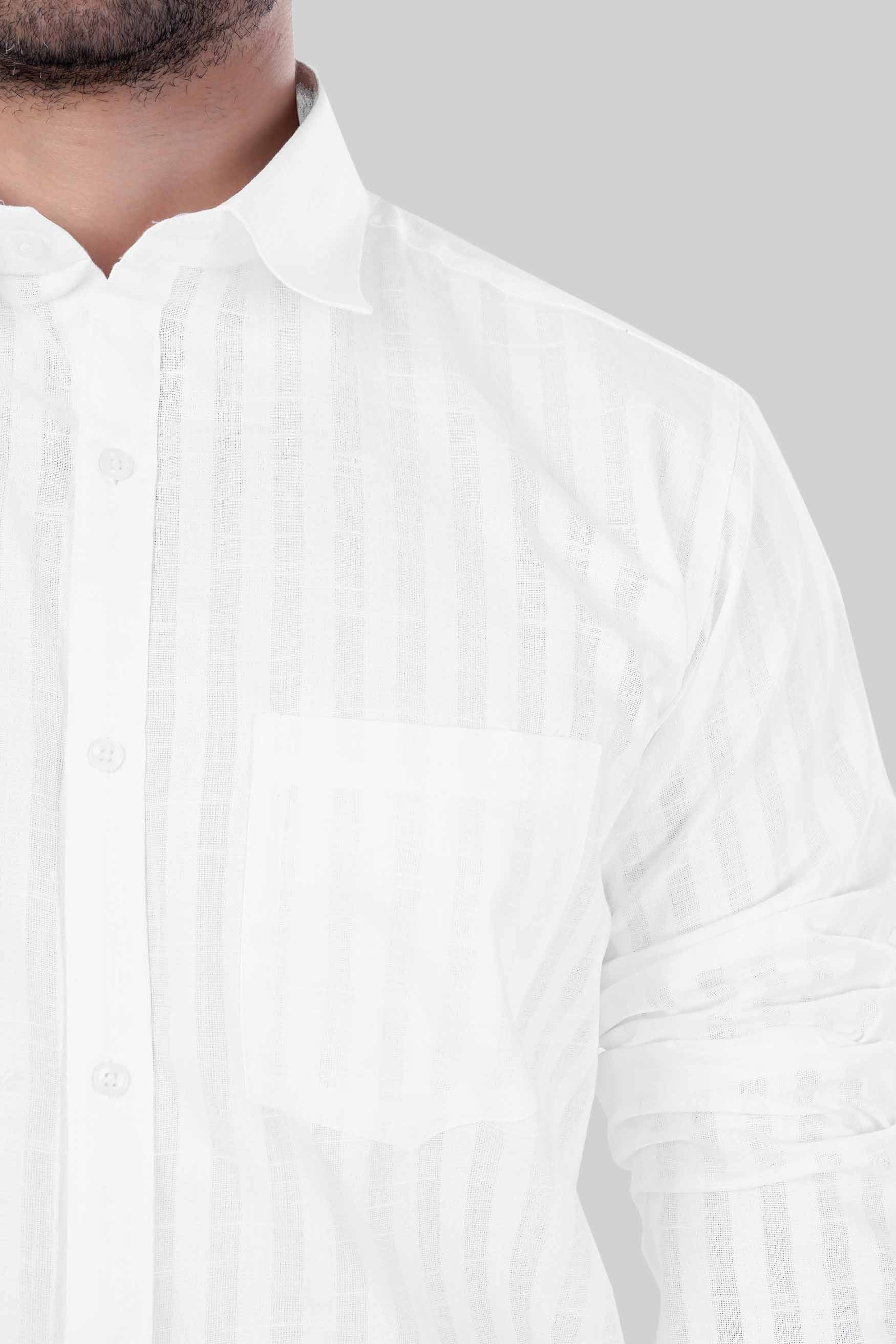 Bright White Striped Premium Cotton Shirt