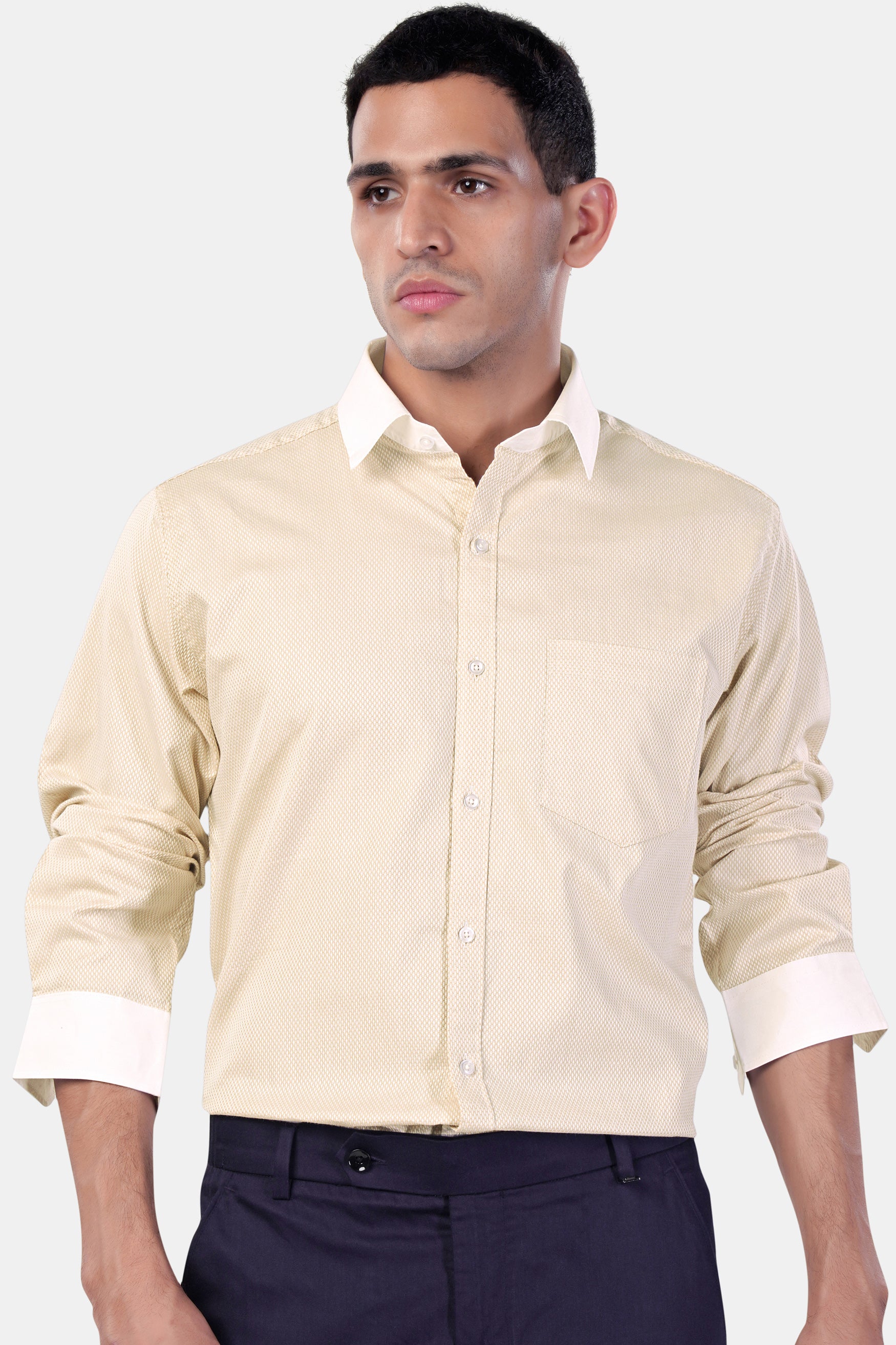 Desert Beige Premium Cotton Shirt with White Cuffs and Collar