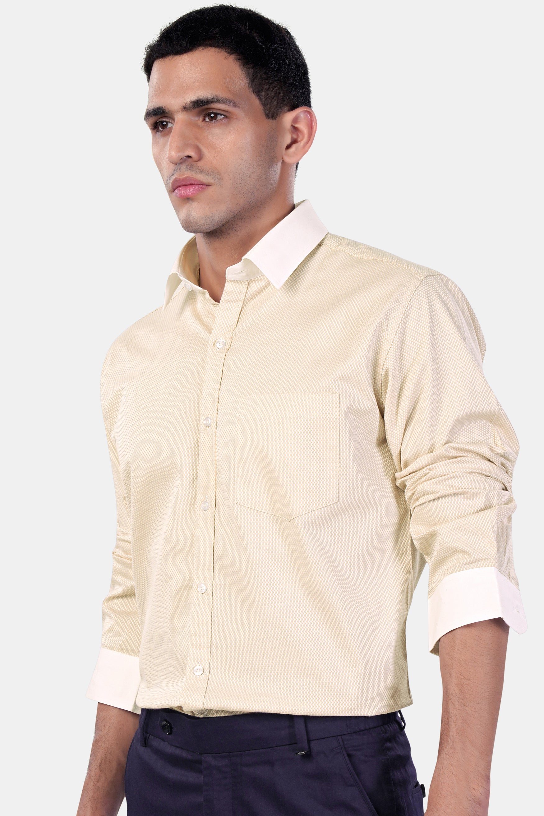 Desert Beige Premium Cotton Shirt with White Cuffs and Collar