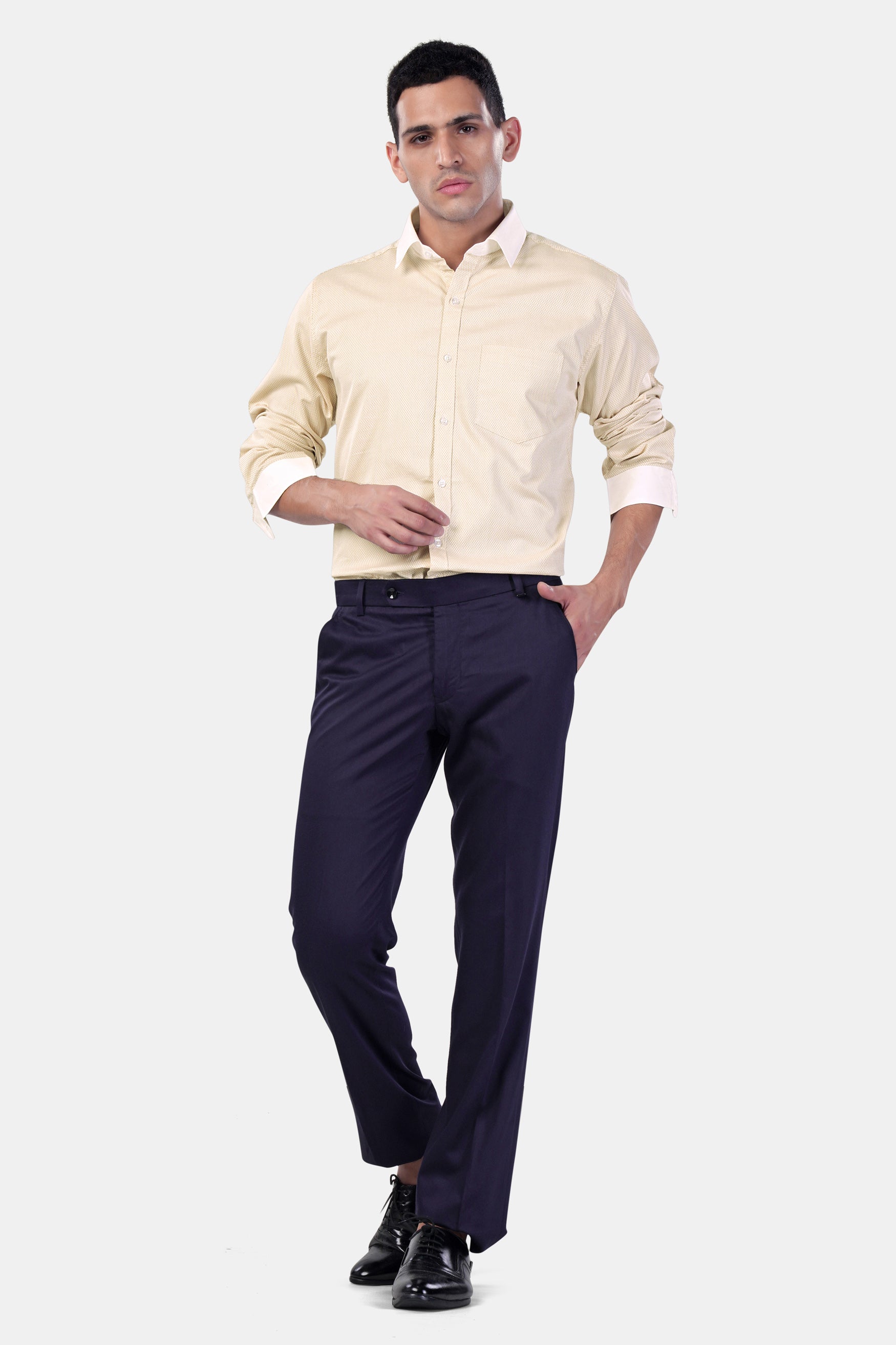 Desert Beige Premium Cotton Shirt with White Cuffs and Collar