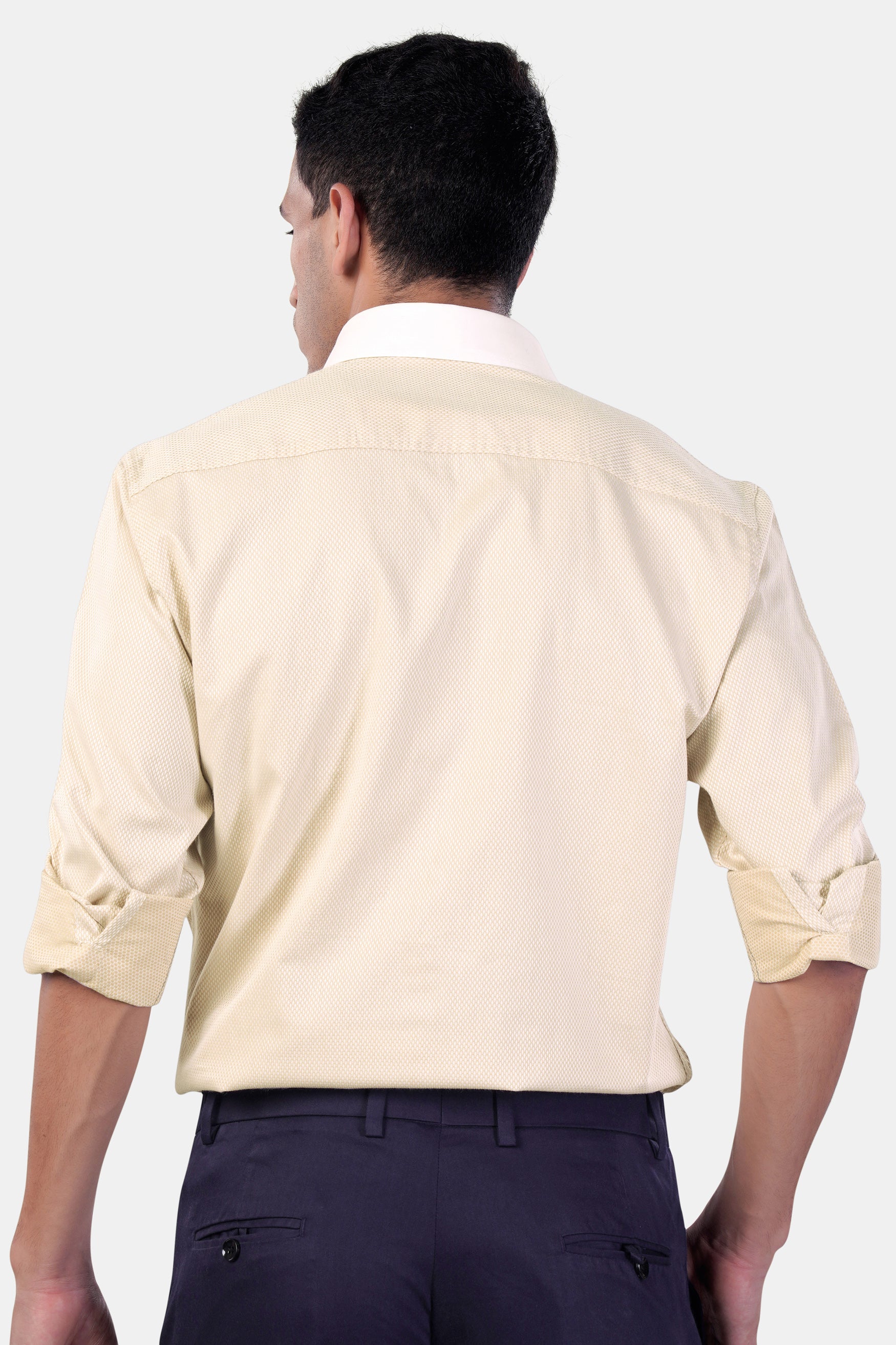 Desert Beige Premium Cotton Shirt with White Cuffs and Collar