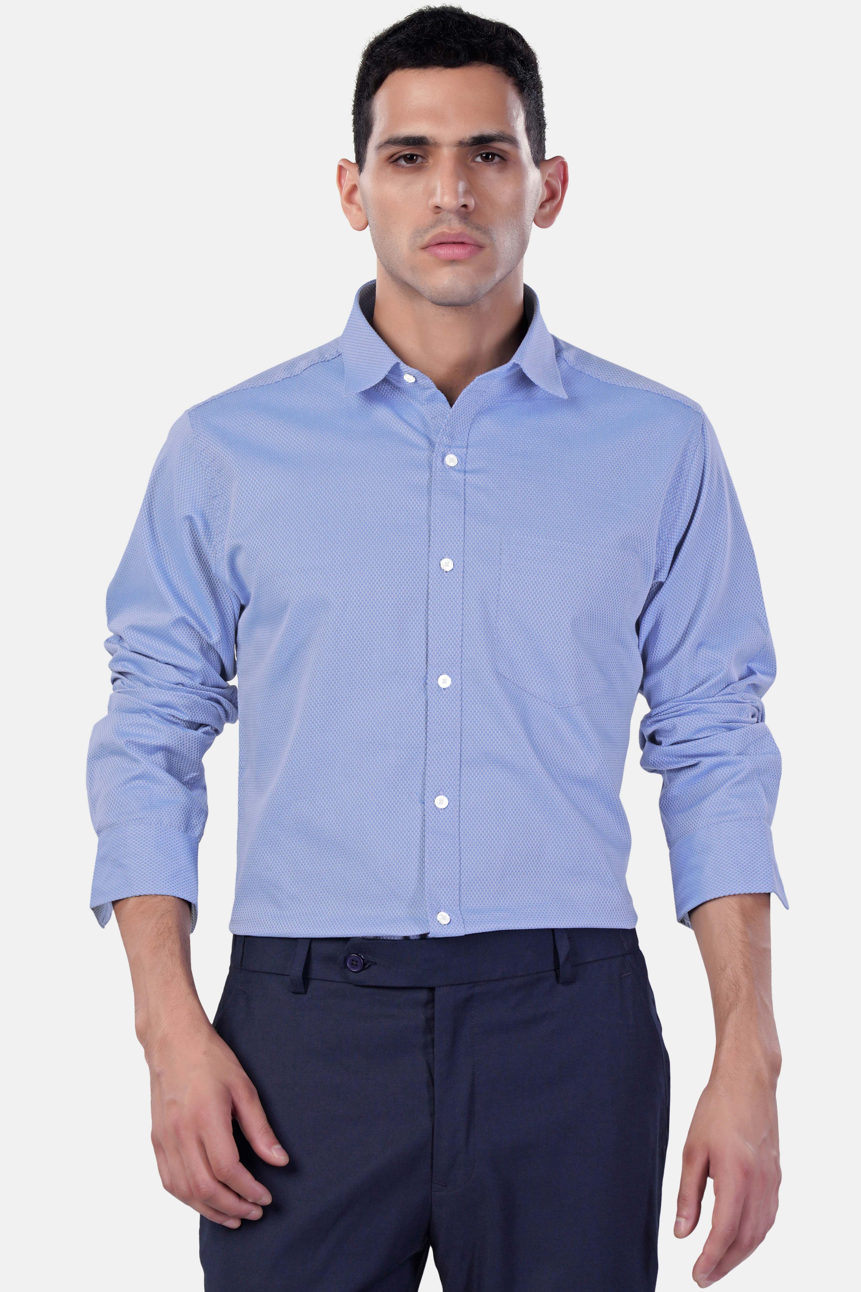 Faded Blue textured Premium Cotton Shirt