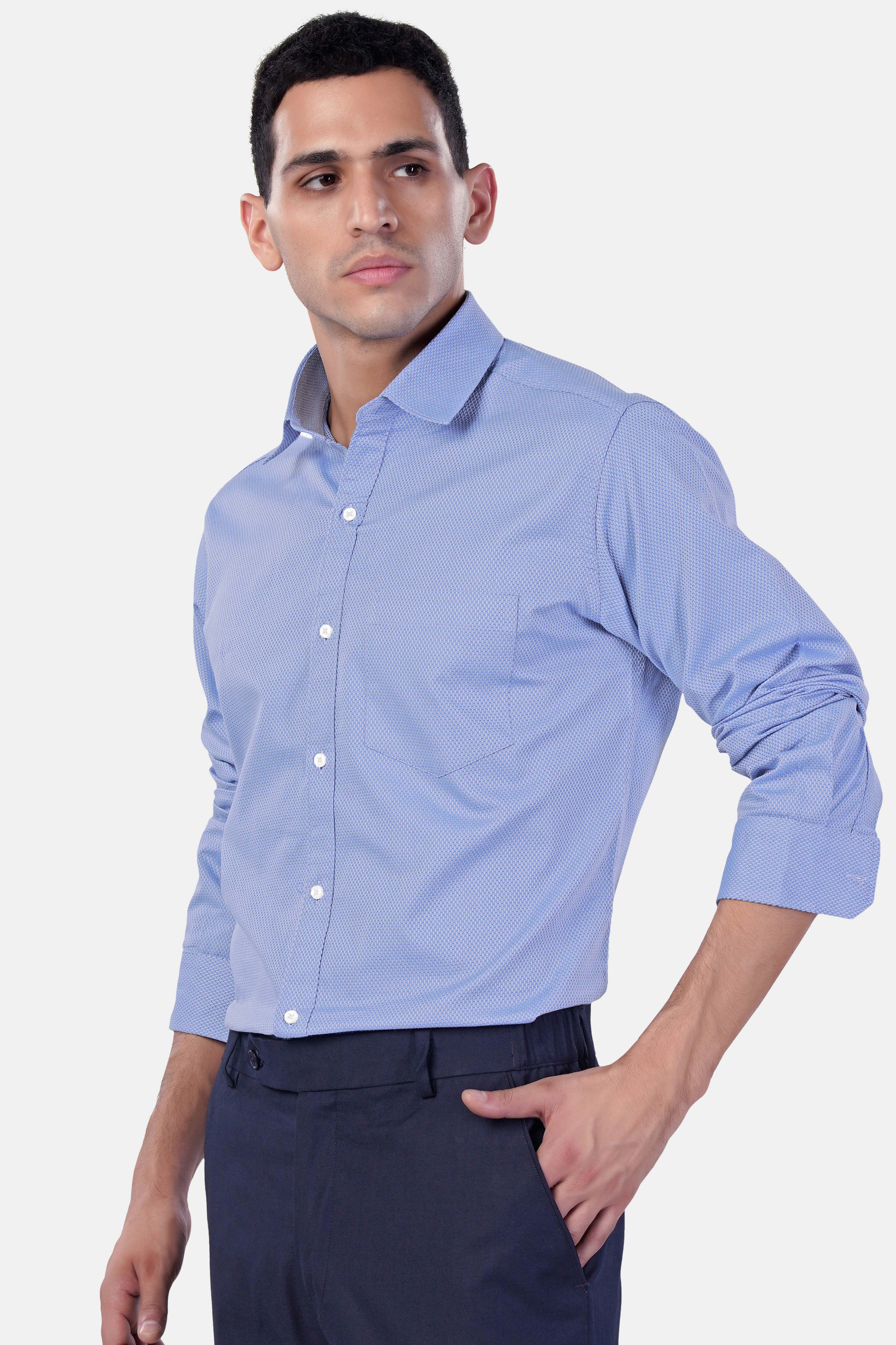 Faded Blue textured Premium Cotton Shirt