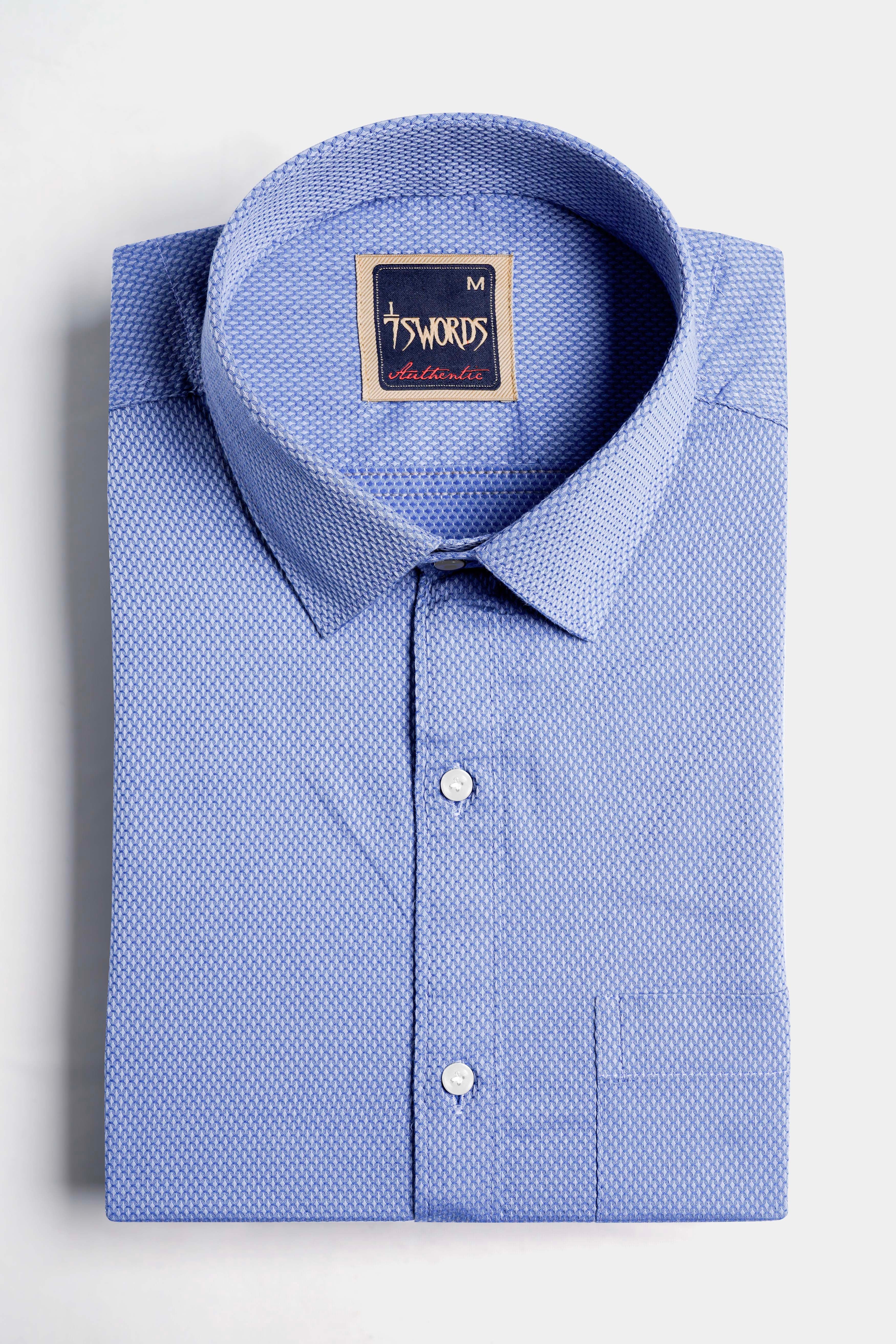 Faded Blue textured Premium Cotton Shirt