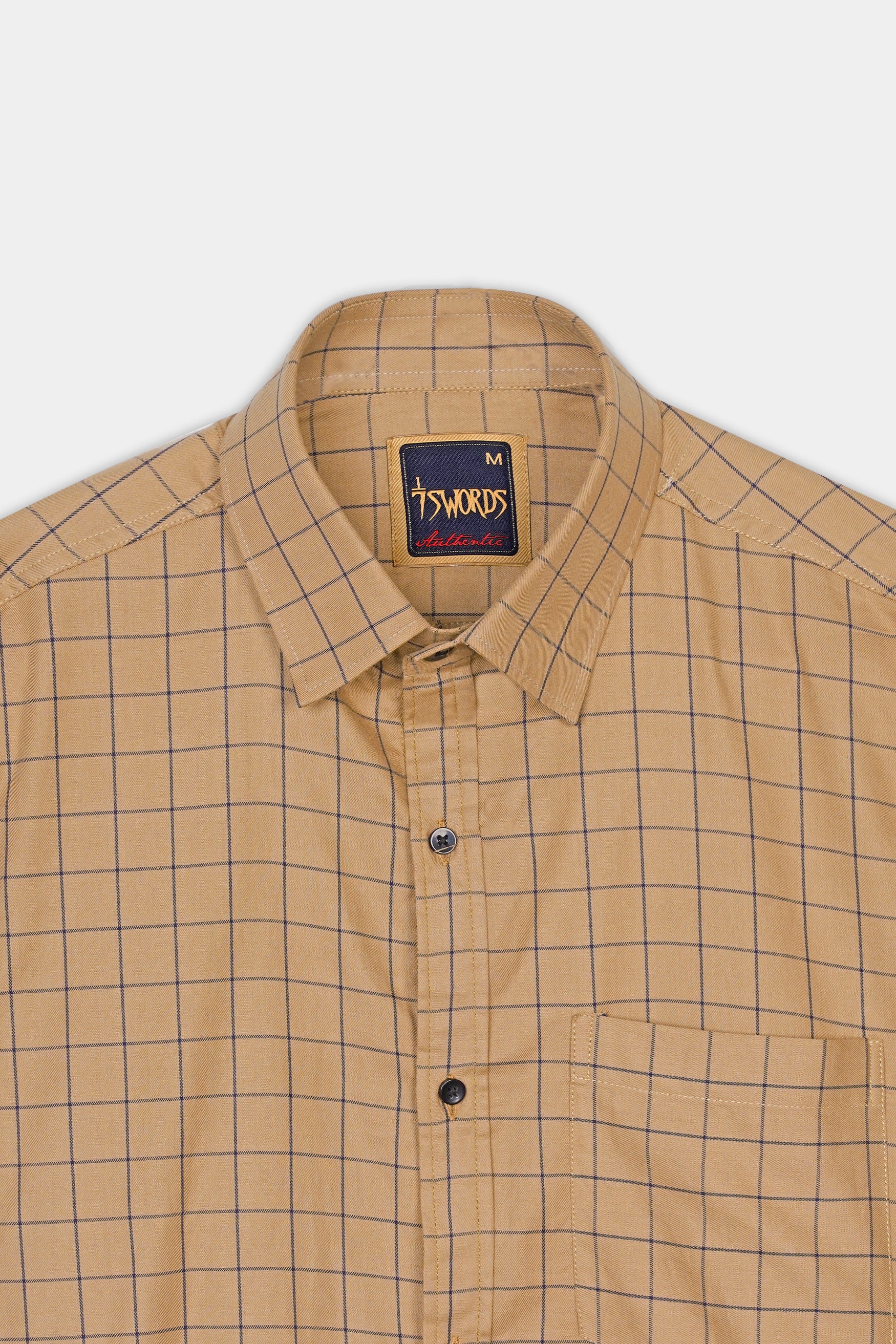 Tan Brown and Jade Black Windowpane Premium Cotton Shirt