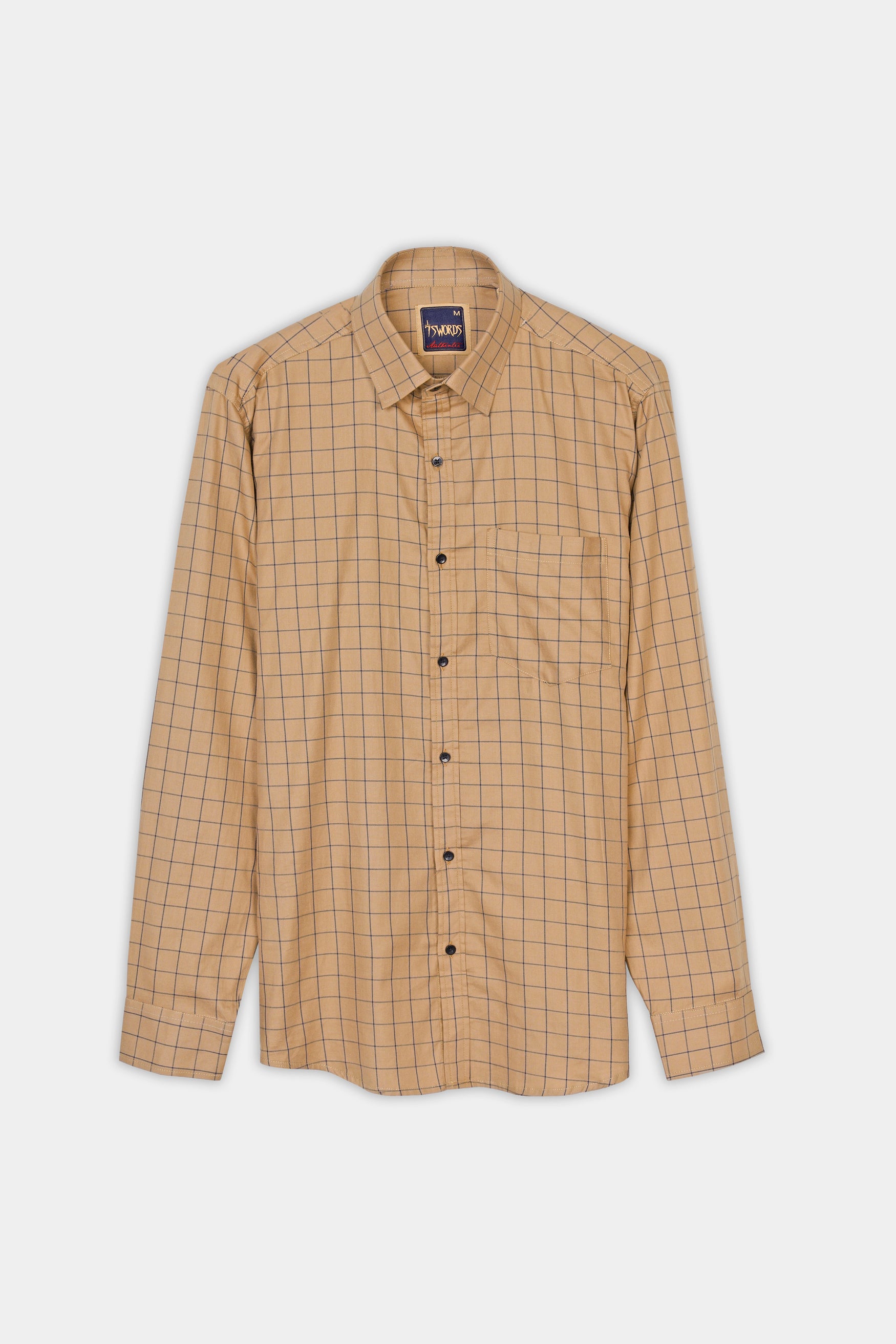 Tan Brown and Jade Black Windowpane Premium Cotton Shirt