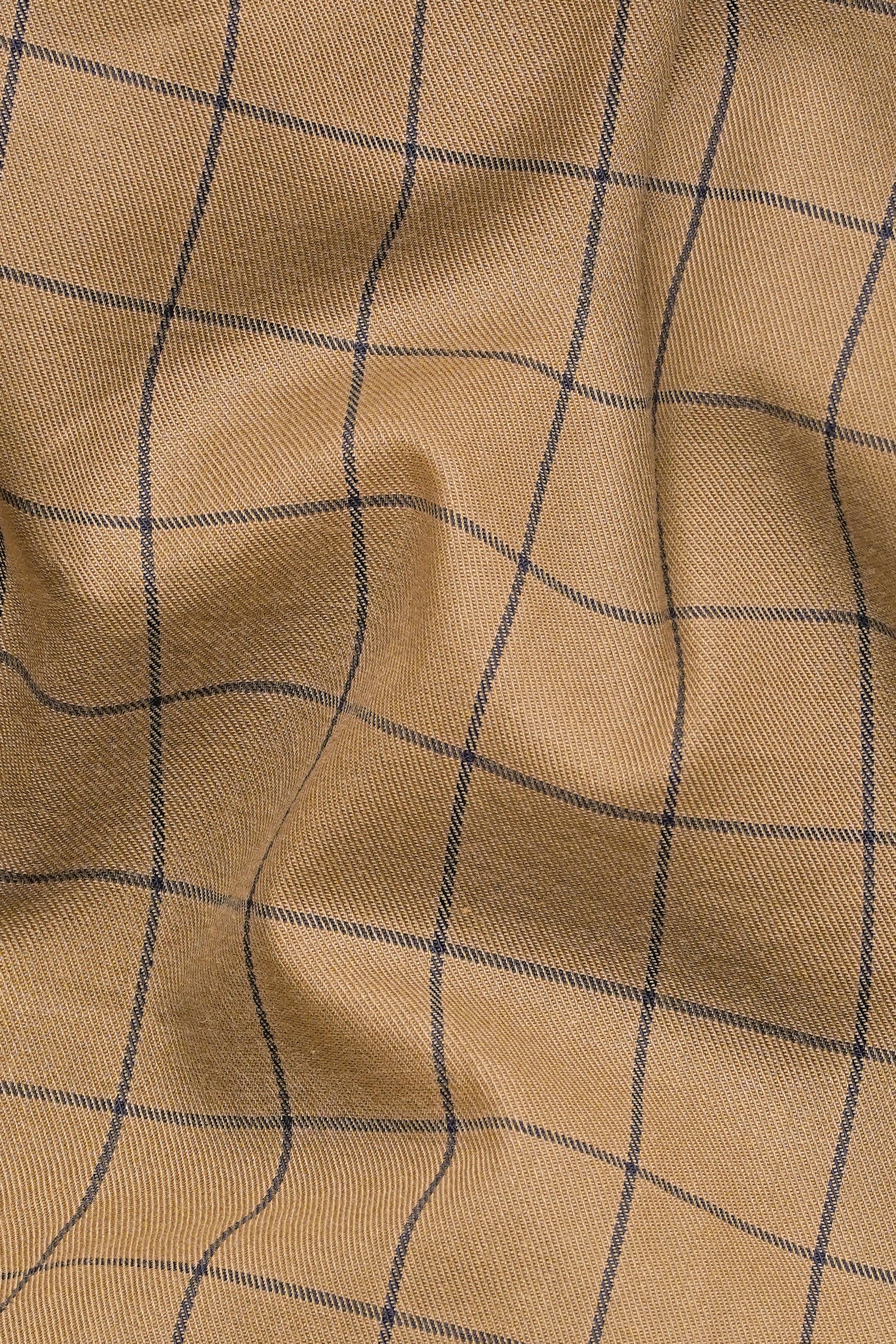 Tan Brown and Jade Black Windowpane Premium Cotton Shirt