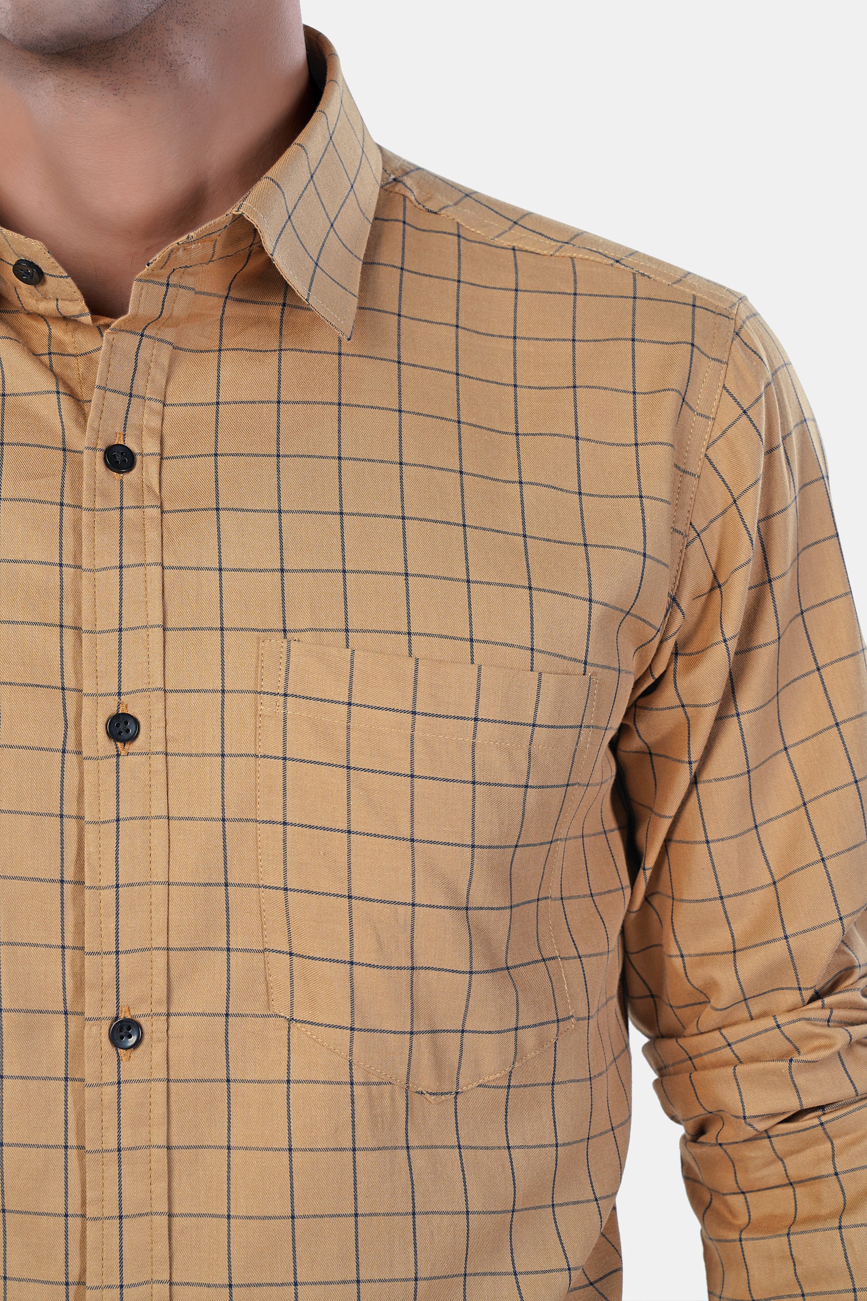 Tan Brown and Jade Black Windowpane Premium Cotton Shirt