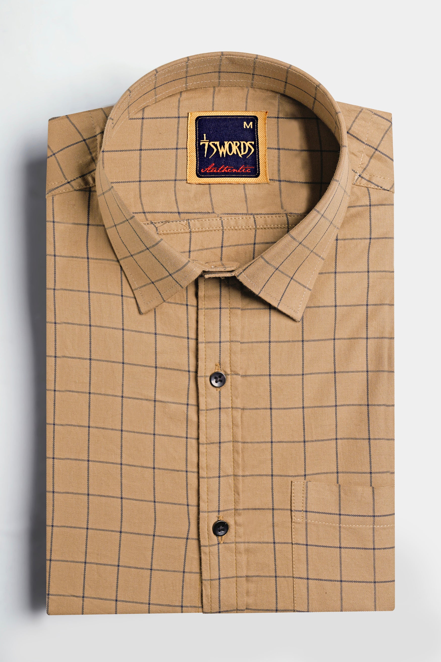 Tan Brown and Jade Black Windowpane Premium Cotton Shirt