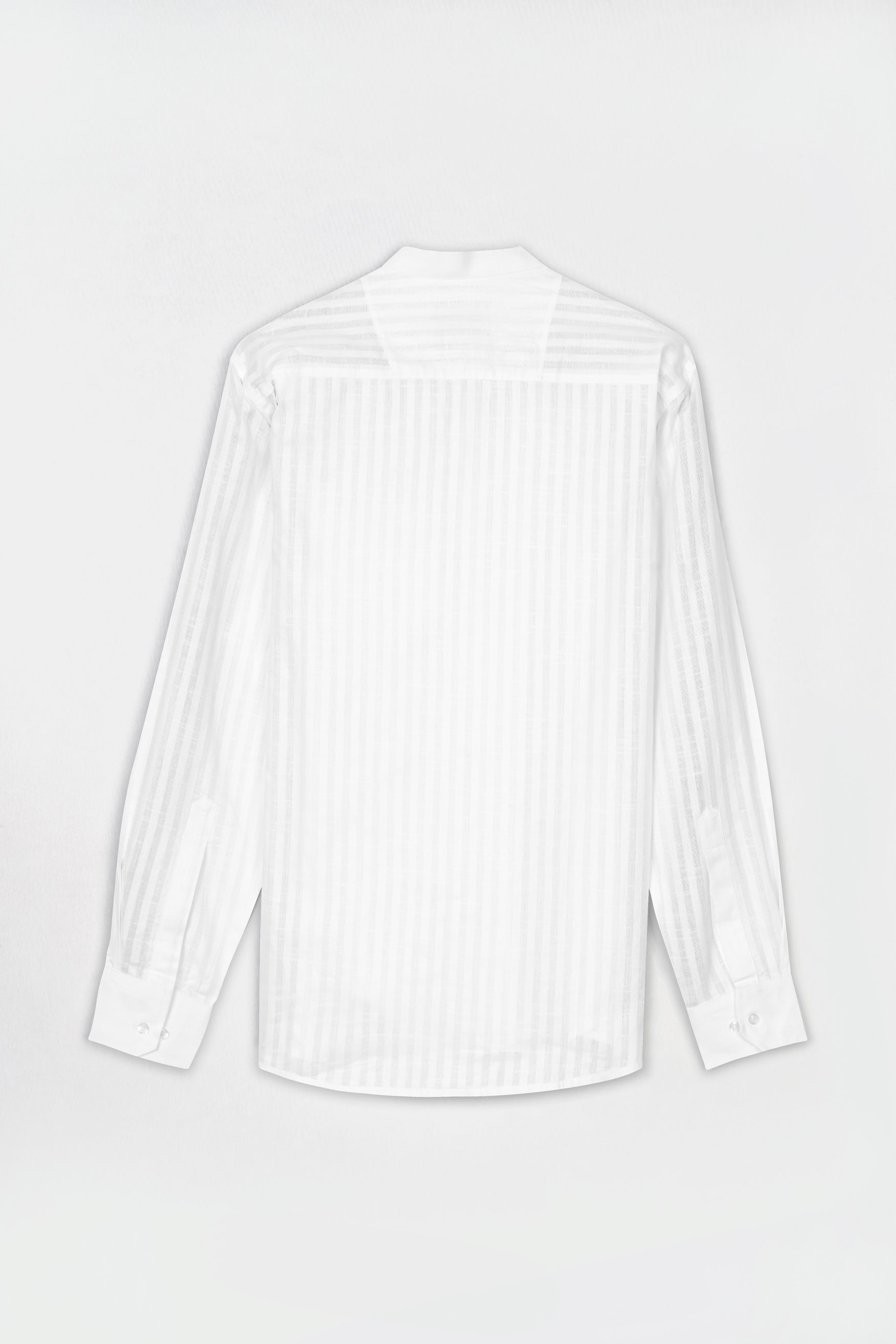 Bright White Striped Premium Cotton Mandarin Shirt