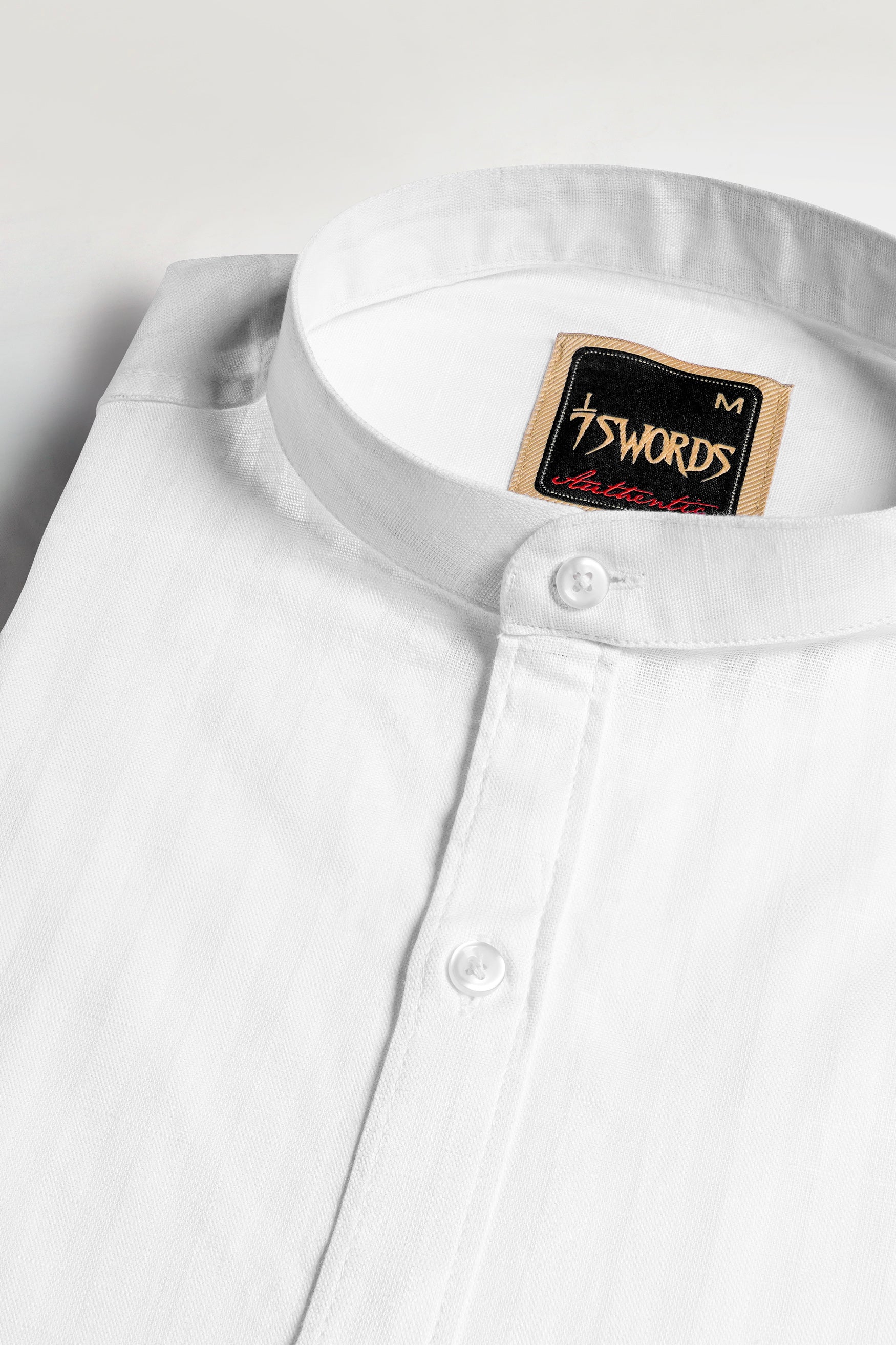 Bright White Striped Premium Cotton Mandarin Shirt