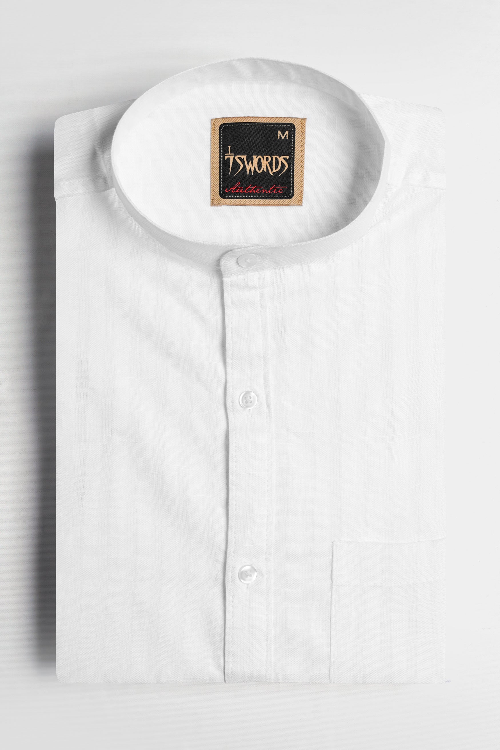 Bright White Striped Premium Cotton Mandarin Shirt